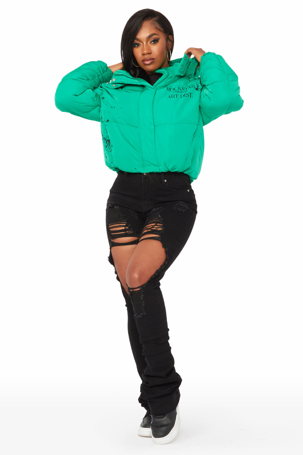 Keira Green Drippy Puffer Jacket