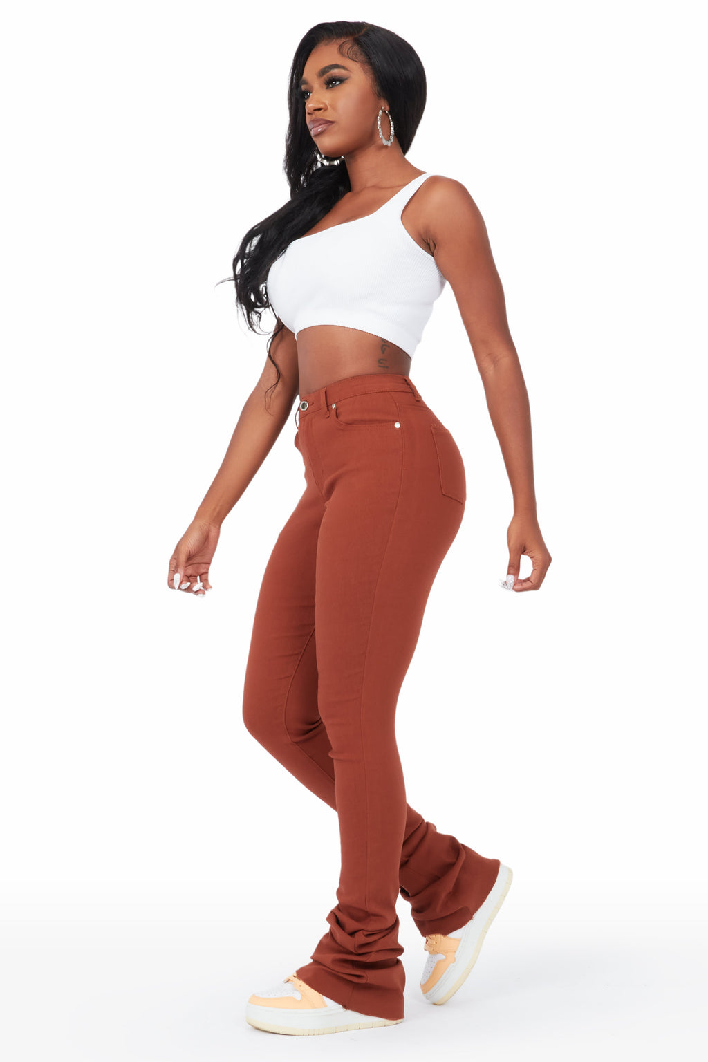 Khadeeja Brown Super Stacked Jean
