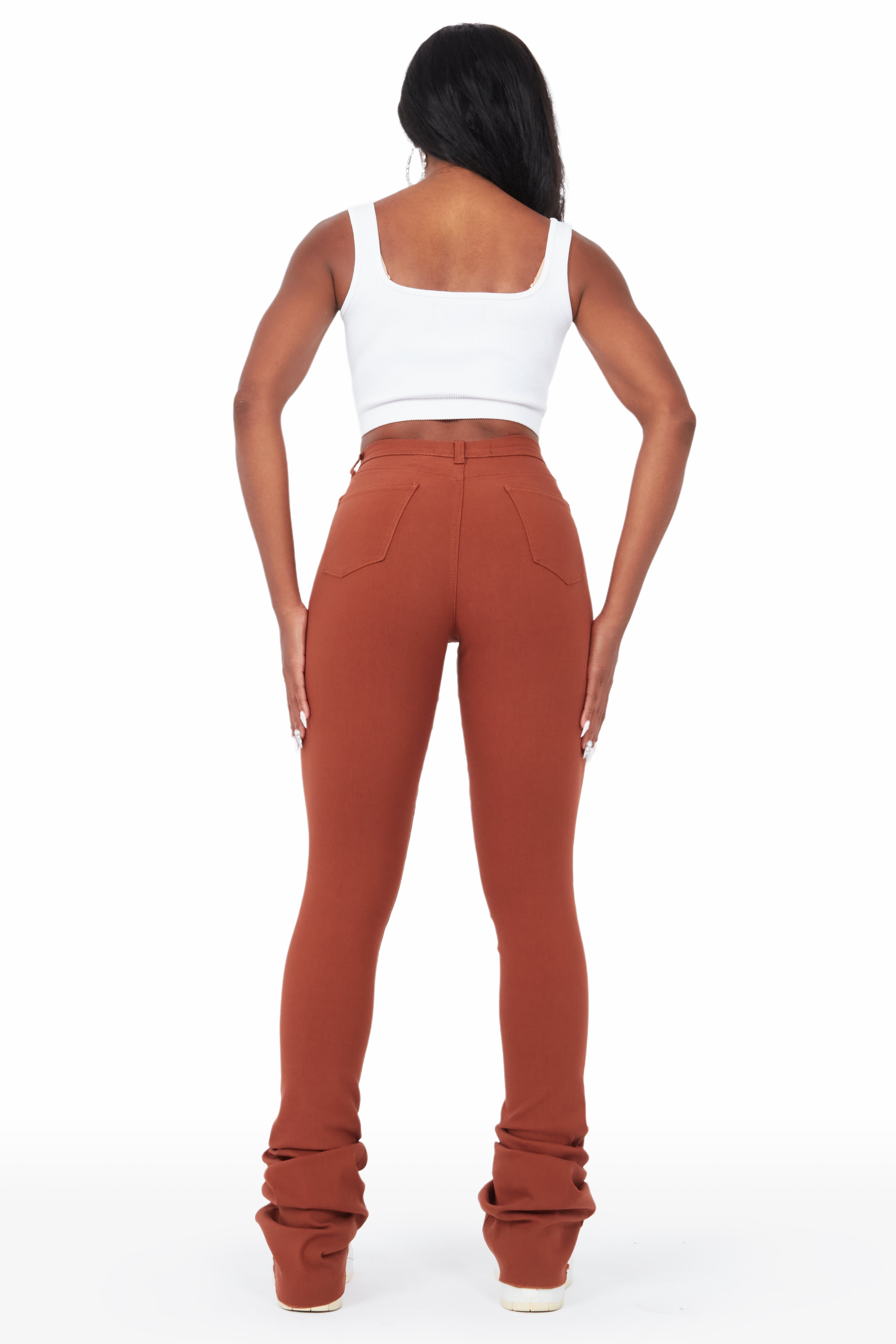 Khadeeja Brown Super Stacked Jean