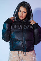 Rose Black Puffer Jacket