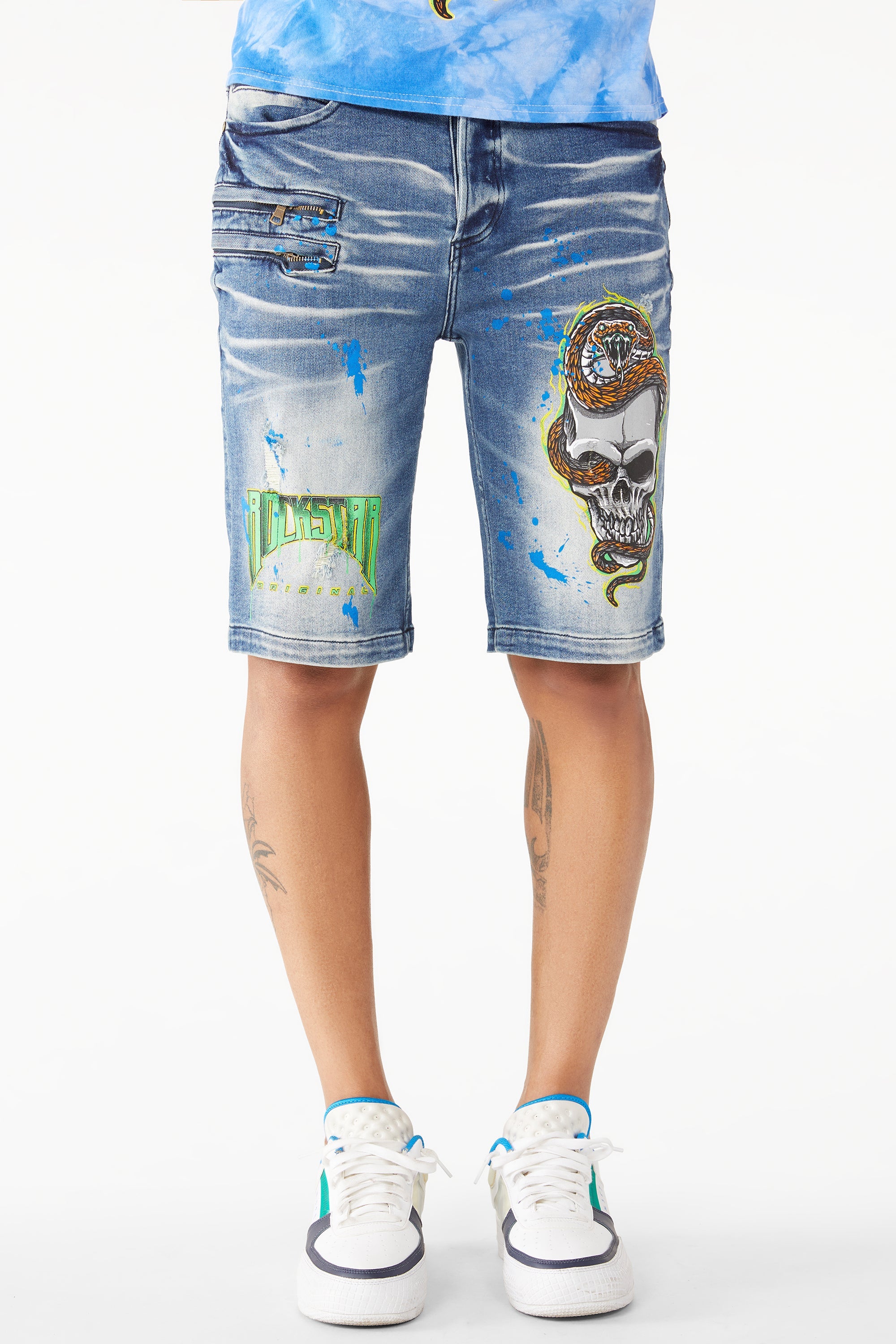 Lando Printed Short- Dark Wash