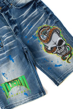 Lando Printed Short- Dark Wash