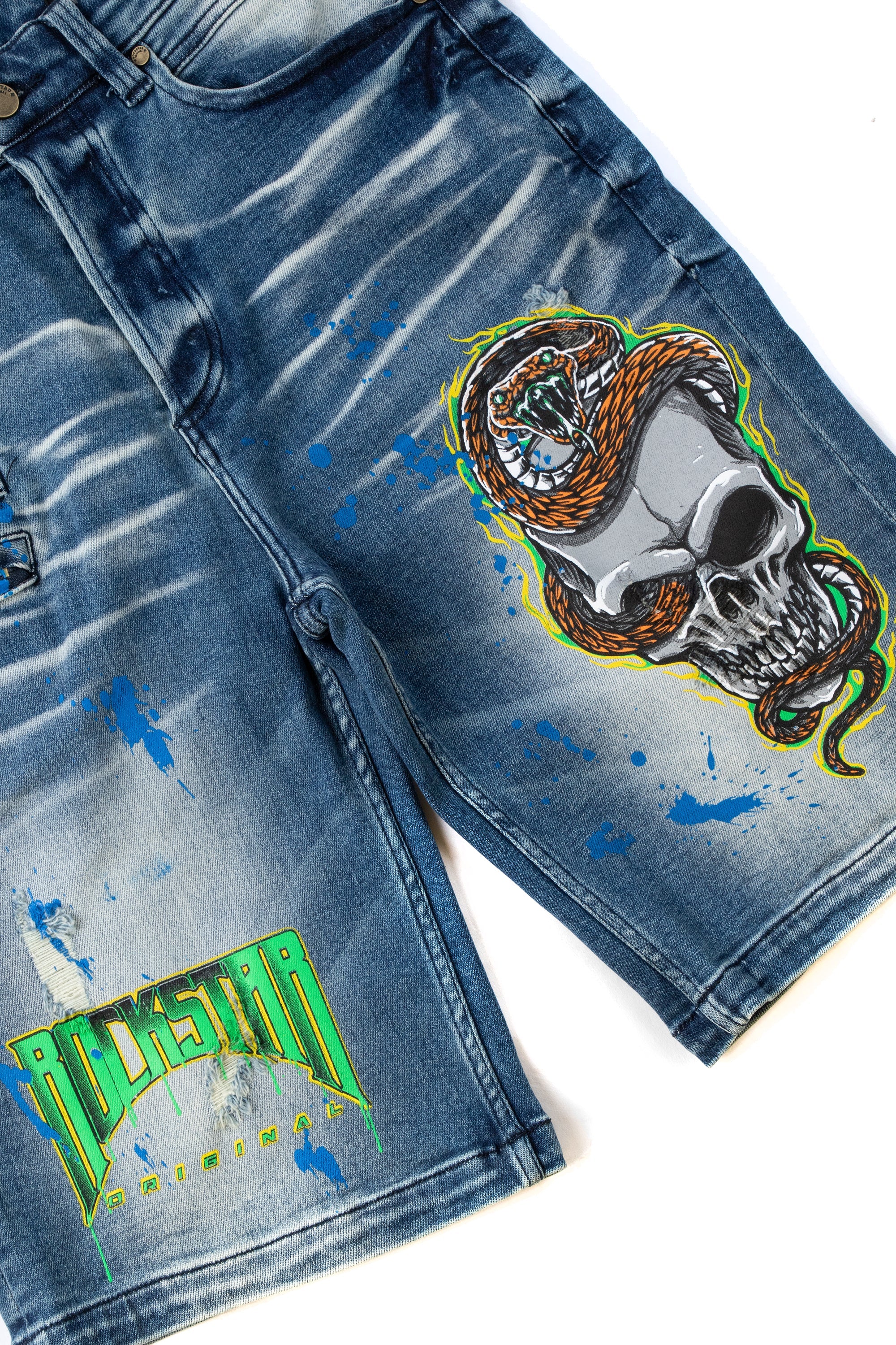 Lando Printed Short- Dark Wash