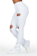 Takasia White Distressed Super Stacked Jean