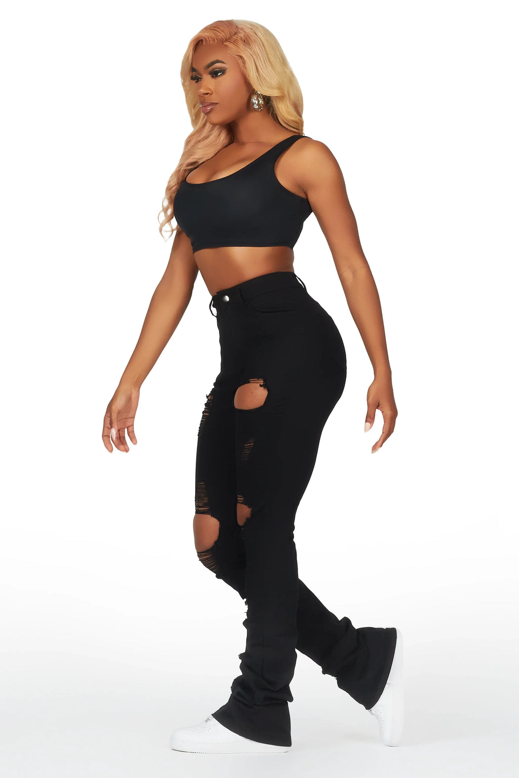 Takasia Black Distressed Super Stacked Jean