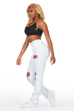 Takasia White Distressed Super Stacked Jean