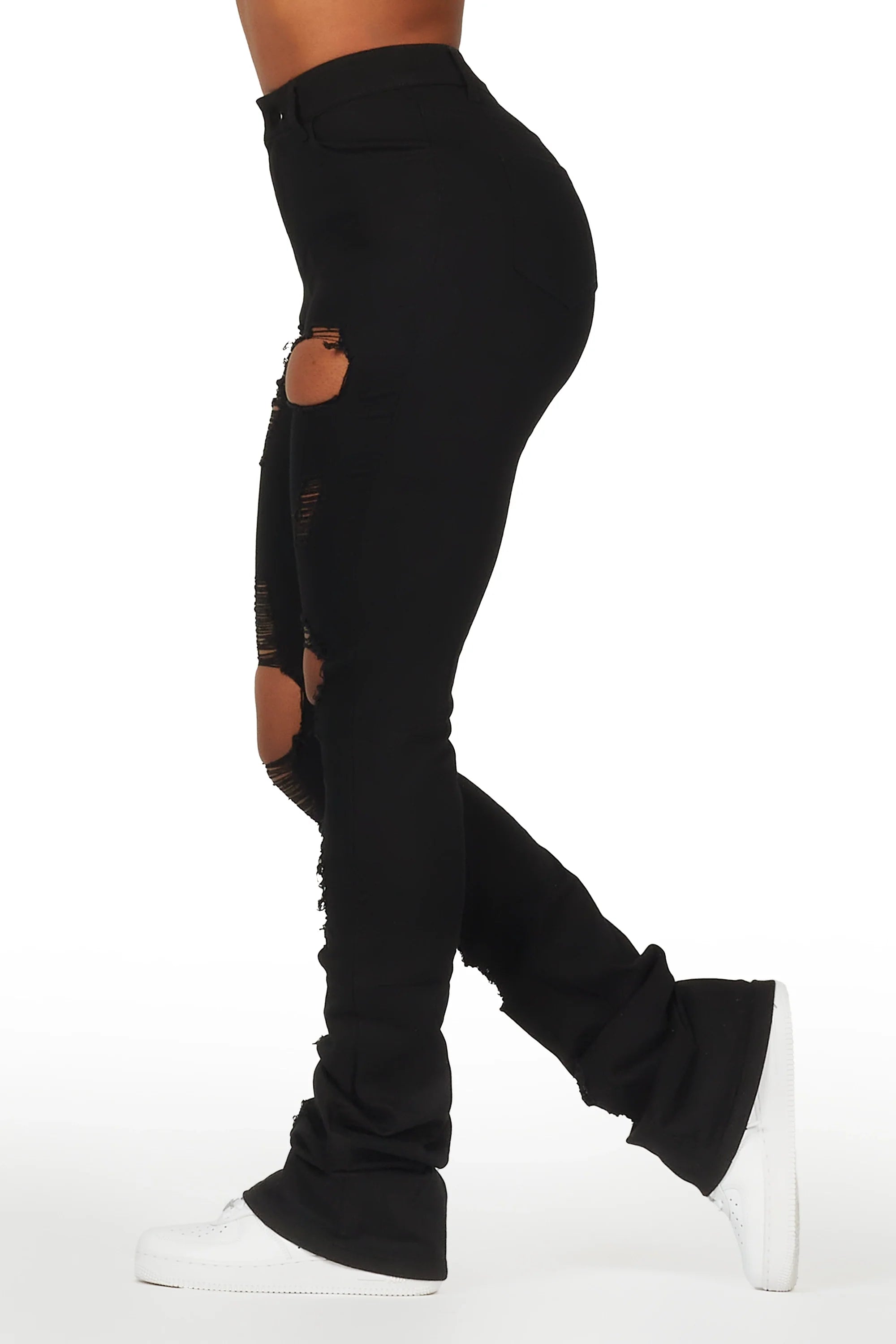 Takasia Black Distressed Super Stacked Jean