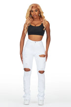 Takasia White Distressed Super Stacked Jean