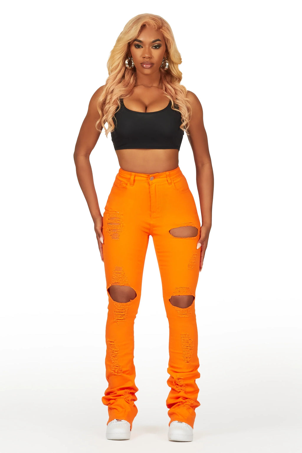 Takasia Orange Distressed Super Stacked Jean