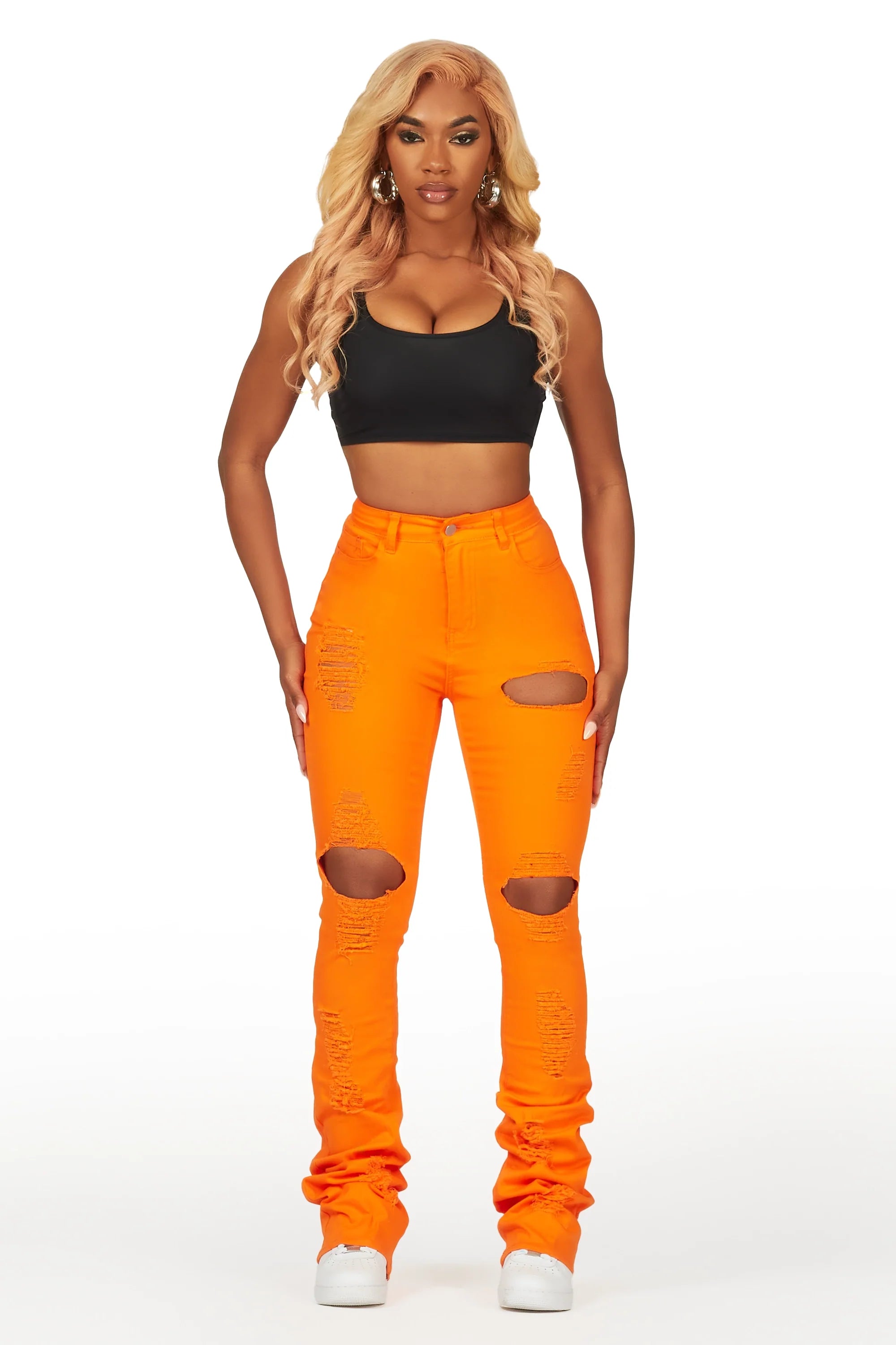 Takasia Orange Distressed Super Stacked Jean