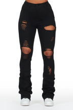 Takasia Black Distressed Super Stacked Jean
