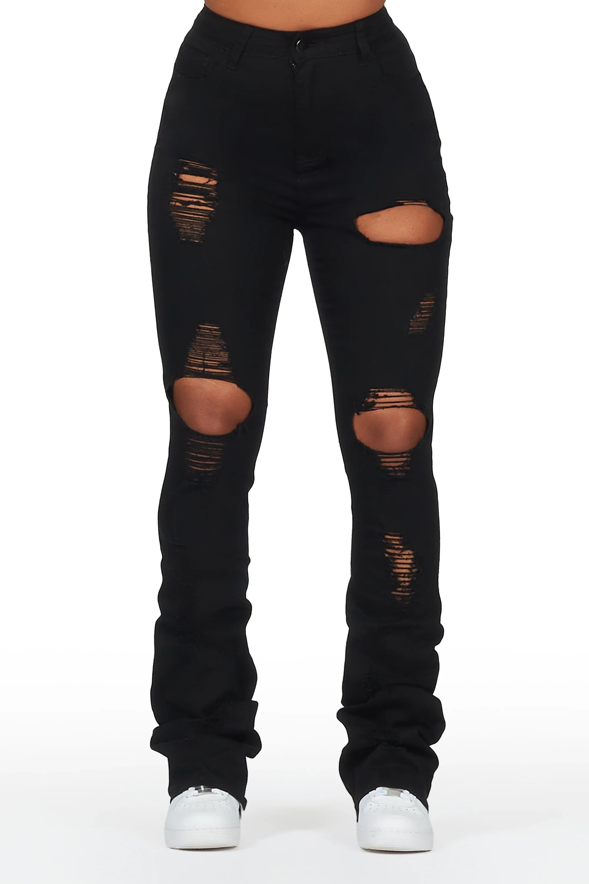 Takasia Black Distressed Super Stacked Jean