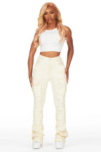 Aerial Beige Stacked Flare Jean