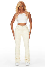 Shareya Beige Stacked Flare Jean