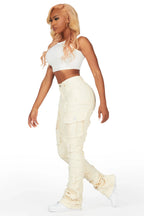 Aerial Beige Stacked Flare Jean