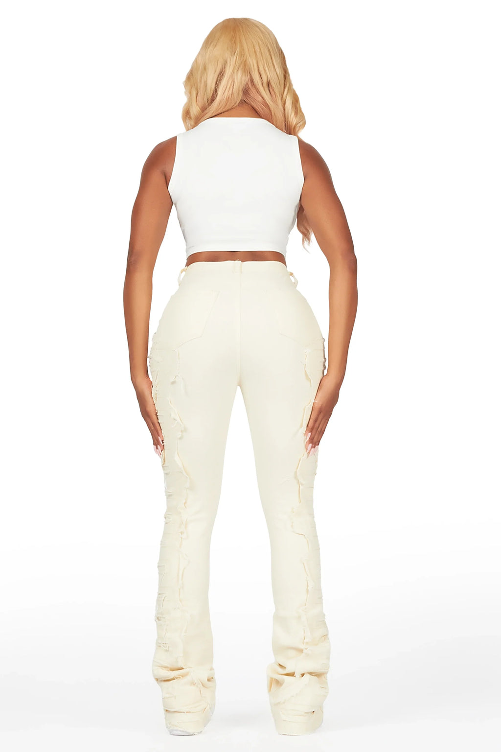 Aerial Beige Stacked Flare Jean