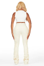 Aerial Beige Stacked Flare Jean