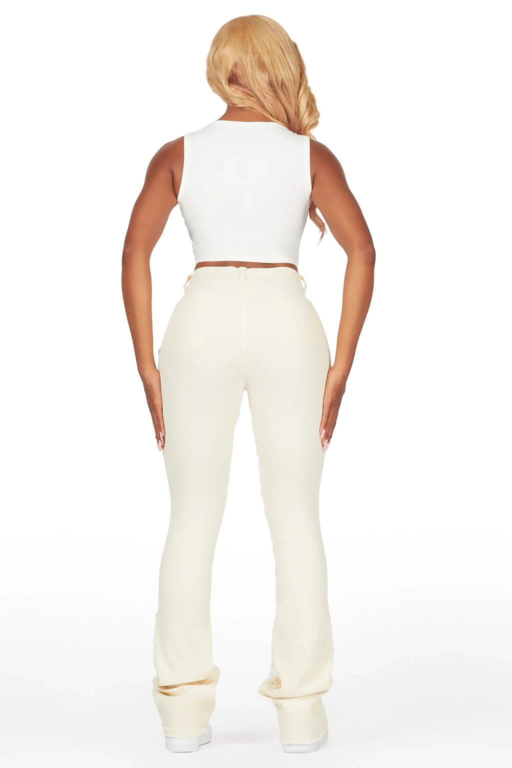 Shareya Beige Stacked Flare Jean