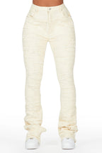 Shareya Beige Stacked Flare Jean