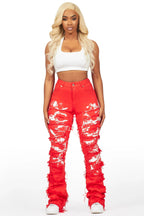 Kristen Red Painted Stacked Jean