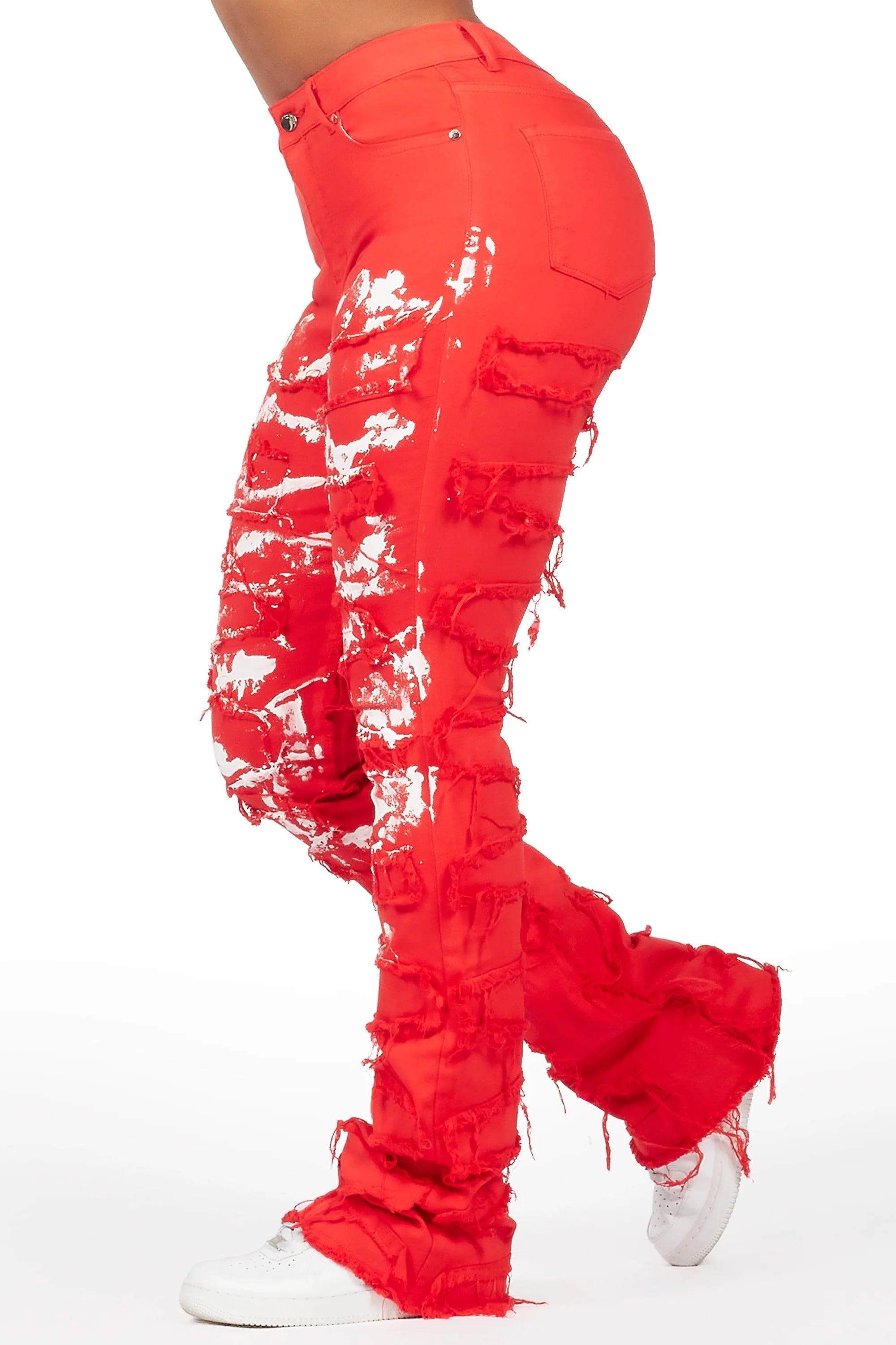Kristen Red Painted Stacked Jean