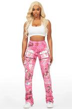 Brandie Pink Camo Painted Super Stacked Jean