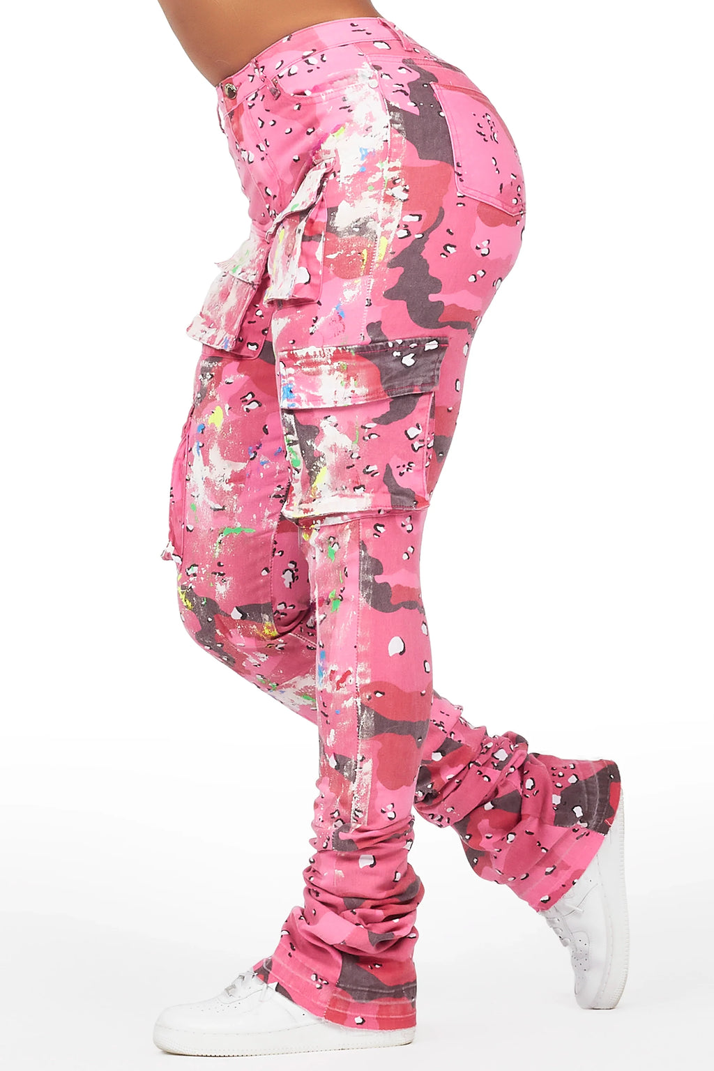 Brandie Pink Camo Painted Super Stacked Jean