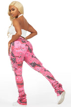 Brandie Pink Camo Painted Super Stacked Jean
