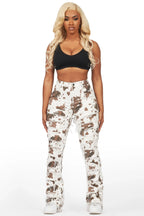 Zariyah Cow Print Stacked Flare Jean