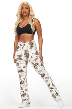 Zariyah Cow Print Stacked Flare Jean