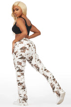 Zariyah Cow Print Stacked Flare Jean
