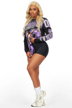 Tariqa Black/Purple Double Layer Graphic T-Shirt