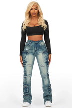 Octavie 2.0 Tinted Dark Wash Cargo Stacked Flare Jean