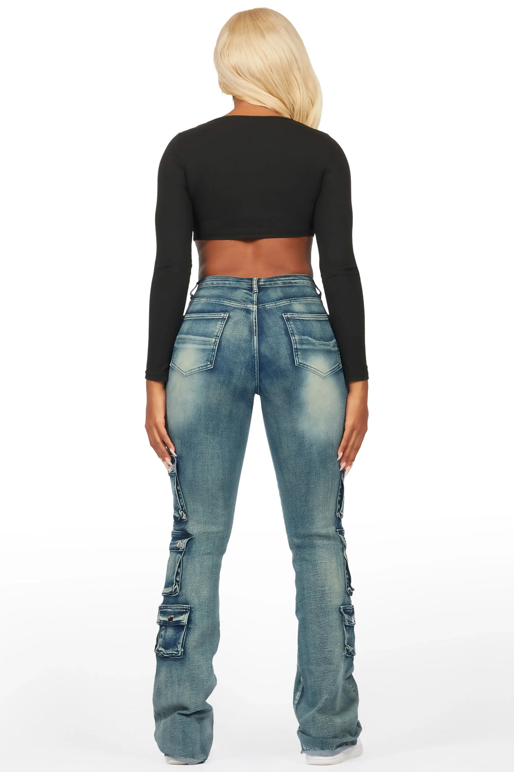 Octavie 2.0 Tinted Dark Wash Cargo Stacked Flare Jean