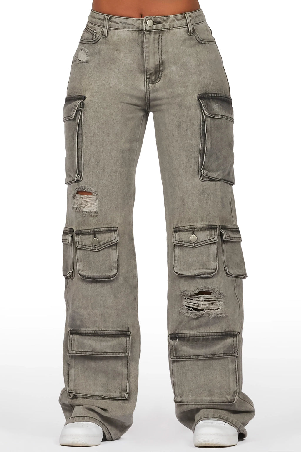 Jahmani Grey Wash Stretch Wide Leg Jean
