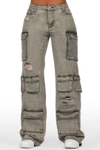 Jahmani Grey Wash Stretch Wide Leg Jean