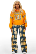 Damaria Orange/Blue Hoodie & Jean Set