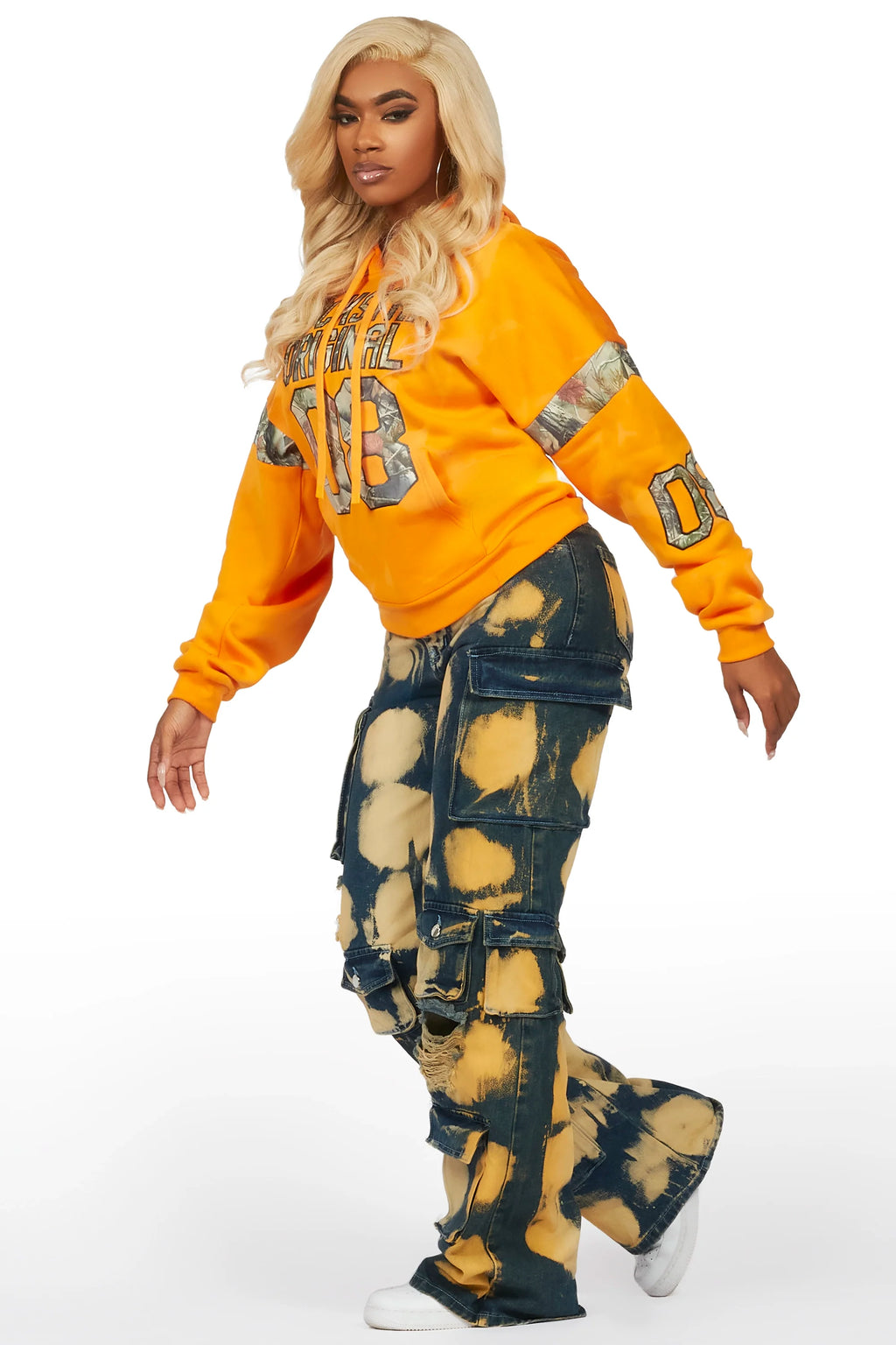 Damaria Orange/Blue Hoodie & Jean Set