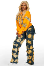 Damaria Orange/Blue Hoodie & Jean Set