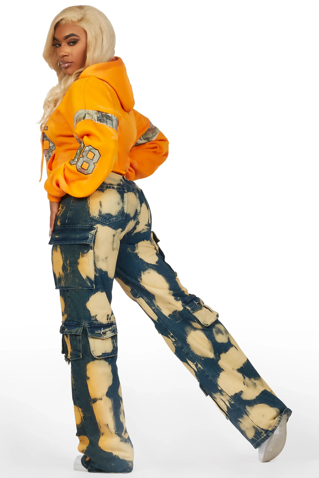 Damaria Orange/Blue Hoodie & Jean Set