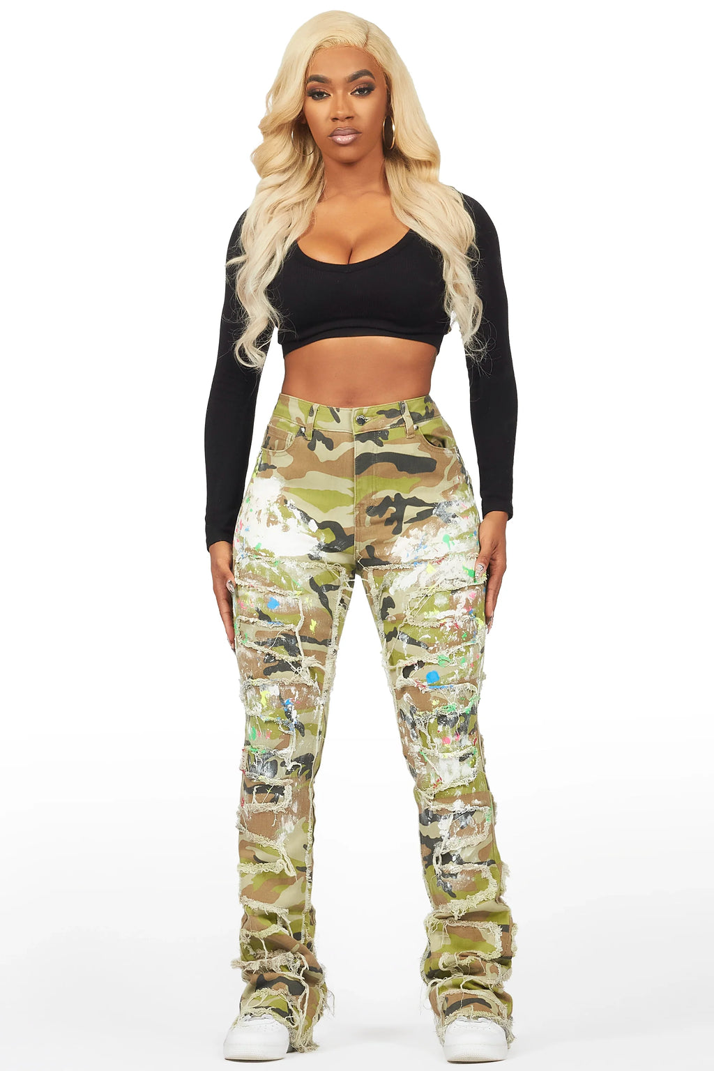 Raeshell Green Camo Painted Stacked Jean