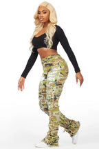 Raeshell Green Camo Painted Stacked Jean