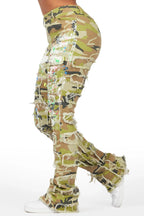 Raeshell Green Camo Painted Stacked Jean