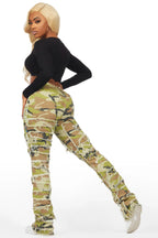 Raeshell Green Camo Painted Stacked Jean