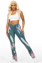 Terrika Tinted Dark Wash Painted Super Stacked Jean