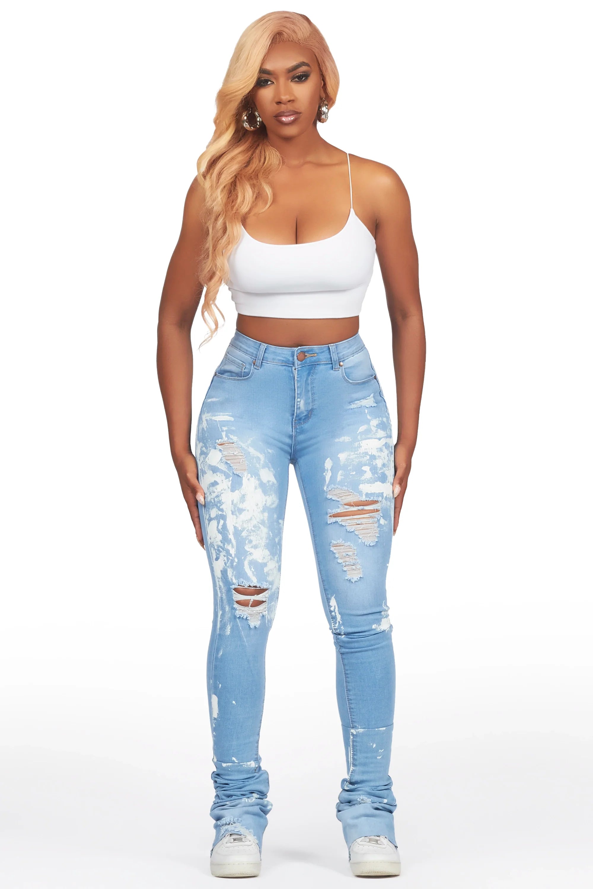 Savaughn Light Wash Painted Super Stacked Jean