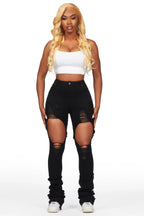 Yours Truly Black Distressed Super Stacked Jean