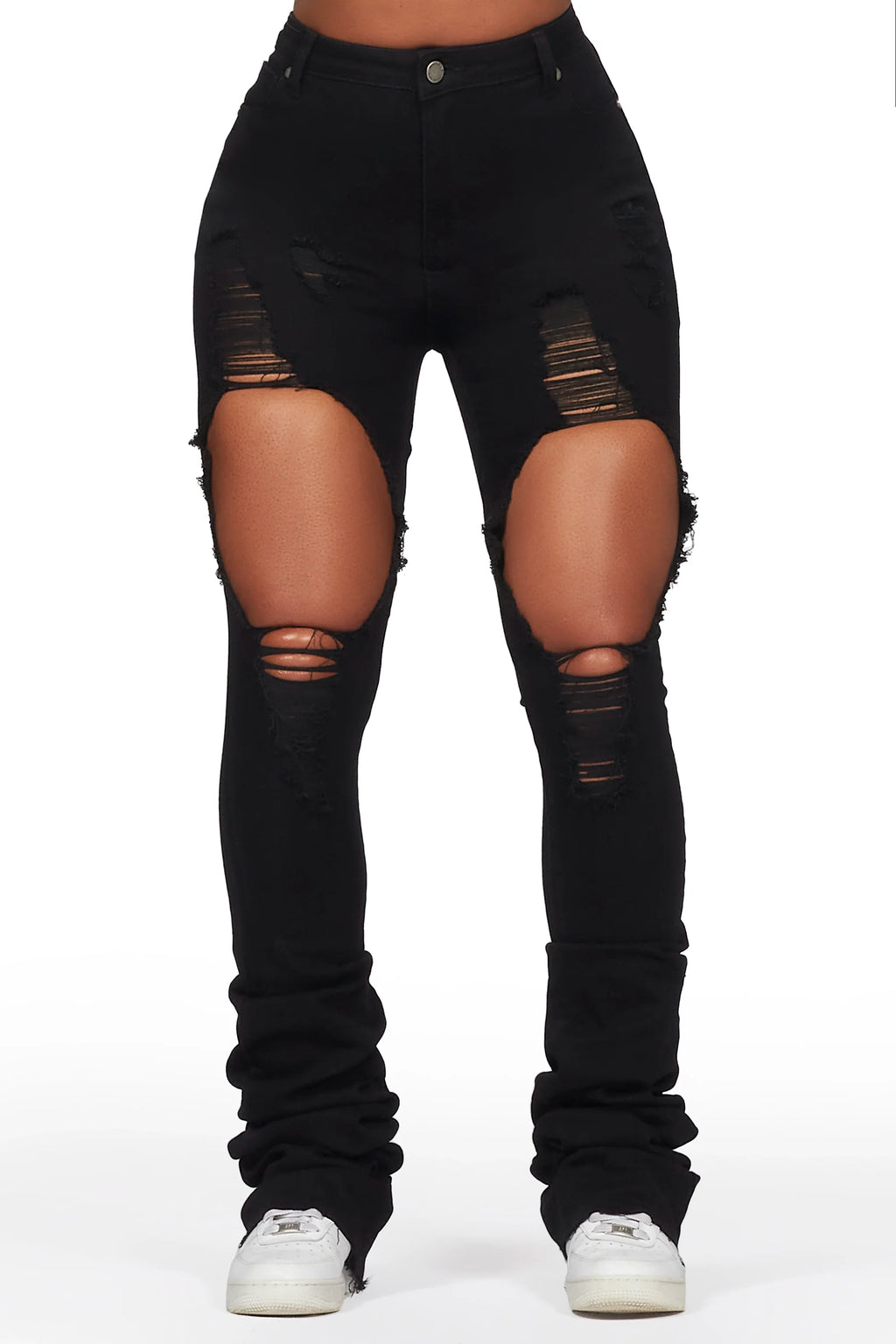 Yours Truly Black Distressed Super Stacked Jean