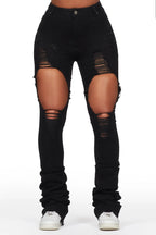 Yours Truly Black Distressed Super Stacked Jean