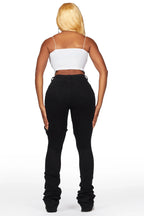 Yours Truly Black Distressed Super Stacked Jean
